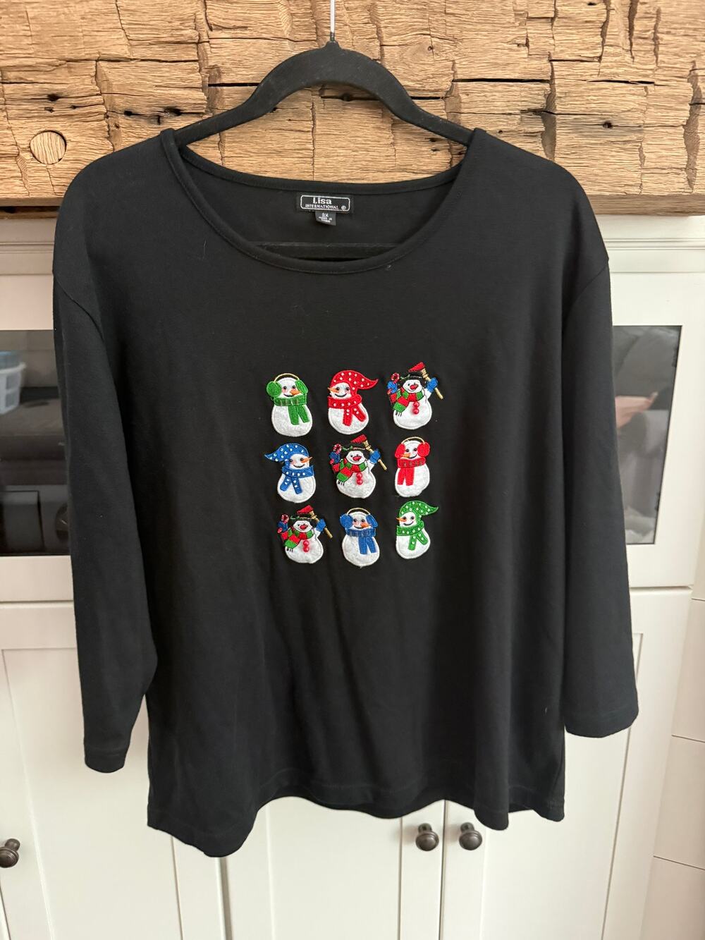 Lisa International Christmas Top Womens 2X Embroidered Snowman Holiday Plus Size